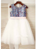 Multicolor Sequin Ivory Tulle Sparkly Flower Girl Dress